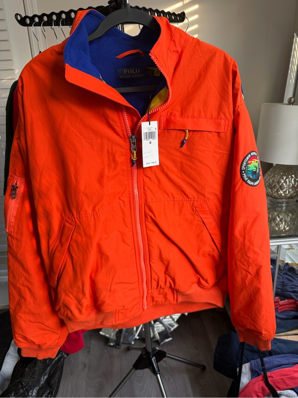 Polo by Ralph Lauren Kids Orange Hooded Puffer with Blue Lining
